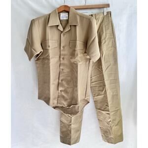 US NAVY Creighton Khaki Tan Short Sleeve Uniform Dress Shirt Pant 15-15.5M 30x30